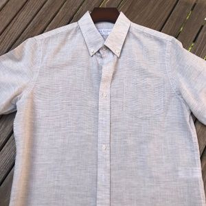 Peter Manning Men's Short-Sleeve Shirt, Linen-Cotton, Light Grey, XS (Size 3)